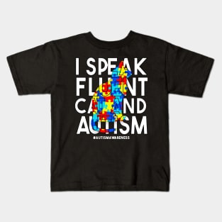 I Speak Fluent Cat And Autism Funny Autism Cat T-Shirt Kids T-Shirt